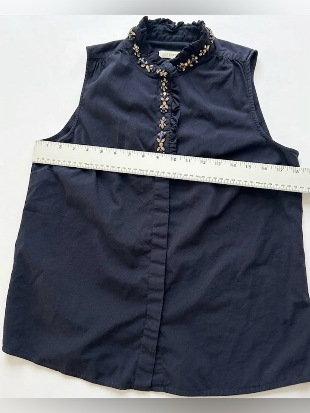 J. Crew Navy Sleeveless Beaded Collar Blouse size S - Picture 6 of 6